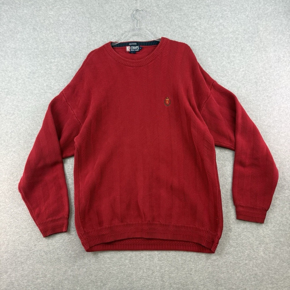 Vintage Chaps Sweater Mens L 90s Wreath Red Herringbone Hand Framed Knit L Ralph